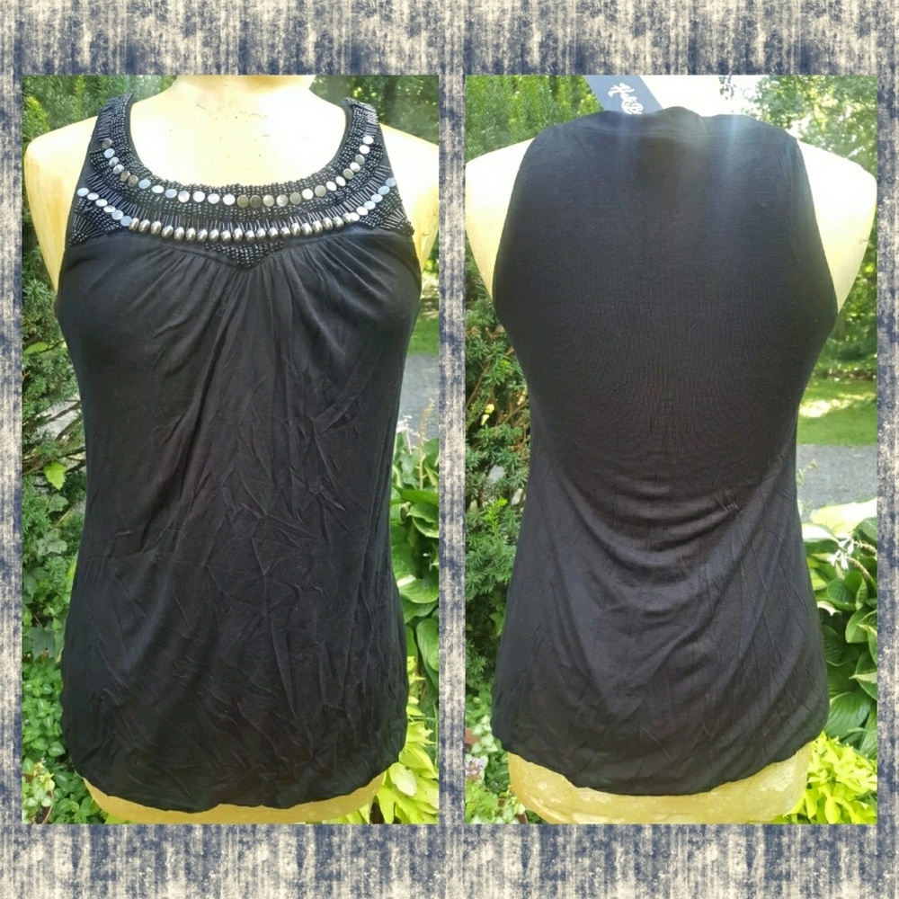 Hale Bob Embellished studded Tank Top Black PLS READ